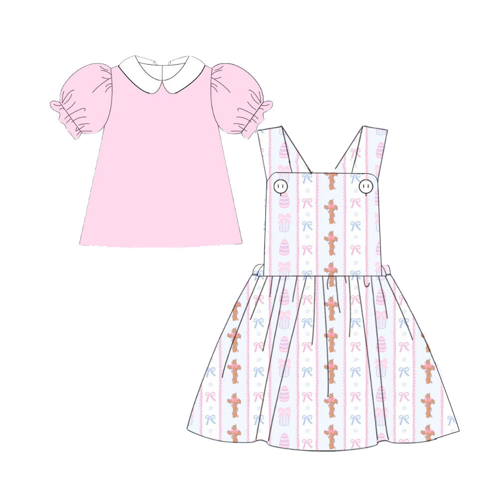 Pink shirt Easter cross dress girls two pieces holiday outfit preorder