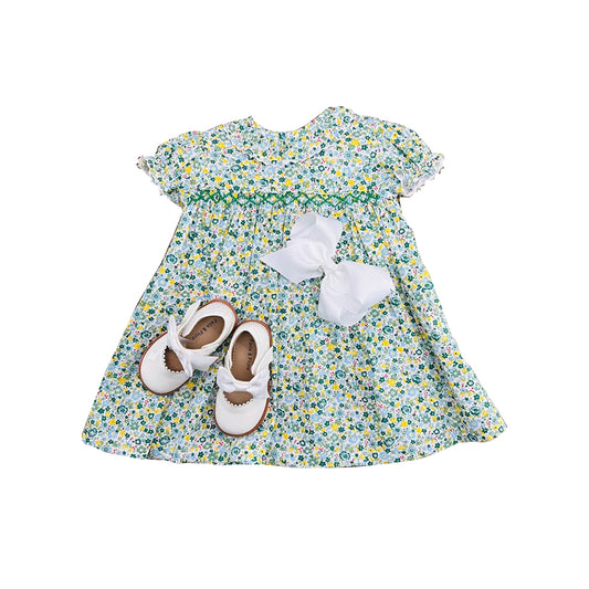 Girls green floral design short sleeve dress preorder