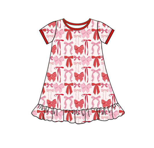 Girls red pink bow short sleeve dress preorder