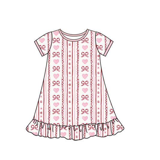 Girls Valentines day red bow short sleeve dress preorder