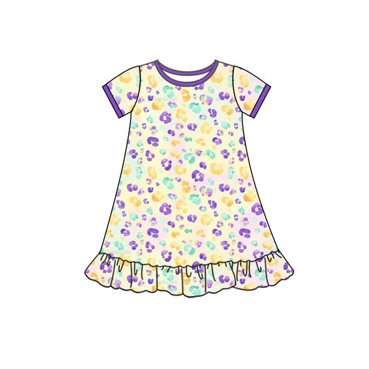 Girls Mardi Gras leopard design short sleeve dress preorder