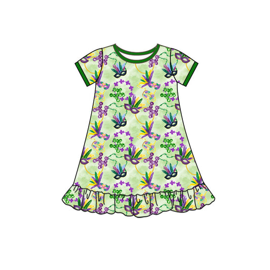 Girls Mardi Gras mask design short sleeve dress preorder