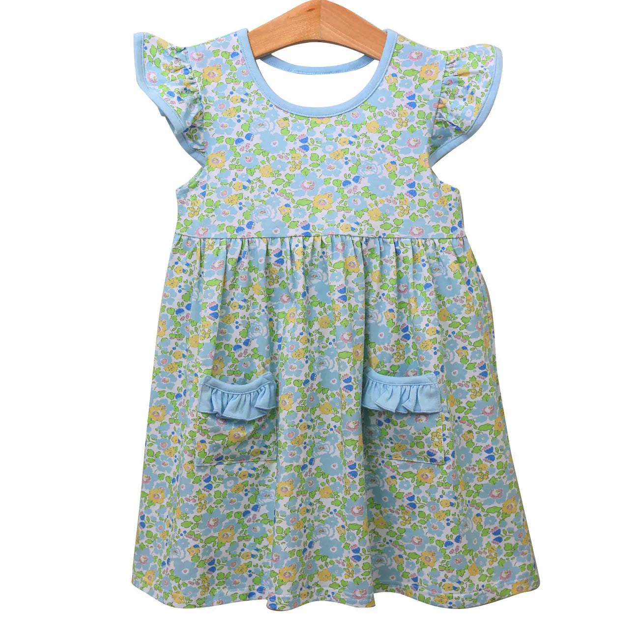 Girls blue yellow floral short sleeve dress preorder
