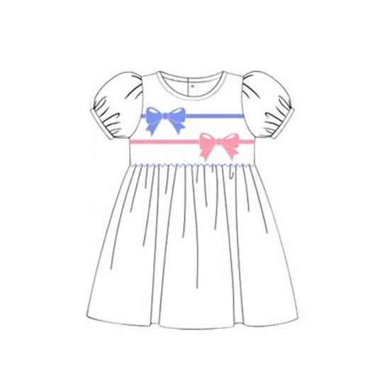 Girls pink lavender bow short sleeve dress preorder