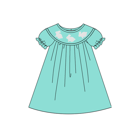 Girls bunny design short sleeve aqua dress preorder