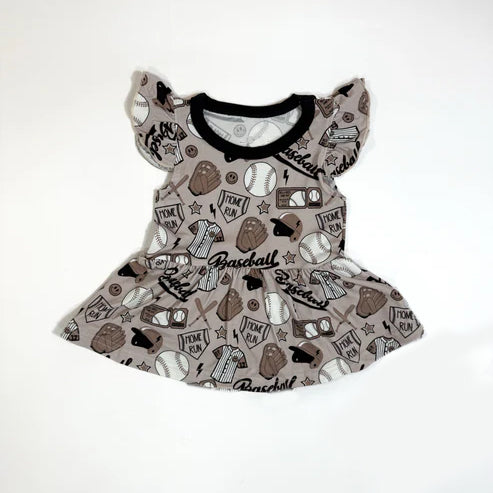 Girls baseball design short sleeve dress preorder