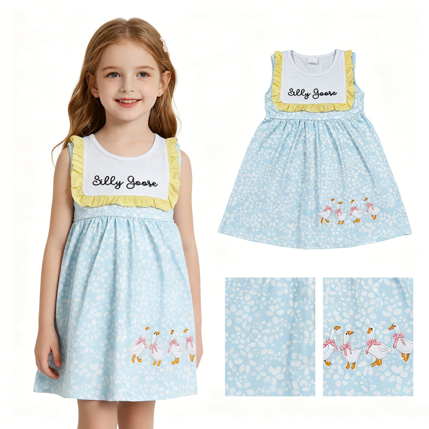 Toddle baby girls embroidery silly goose design dress