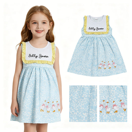 Toddle baby girls embroidery silly goose design dress