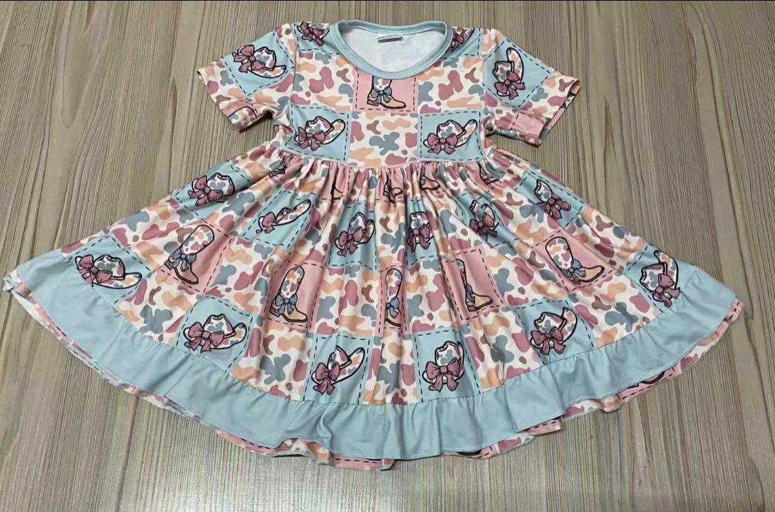 Western cowgirl short sleeve camo dress preorder
