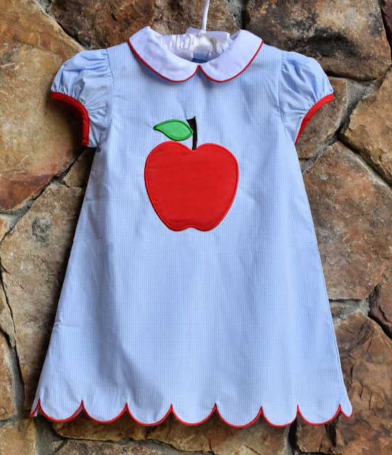 back to school girls short sleeve apple print dress preorder