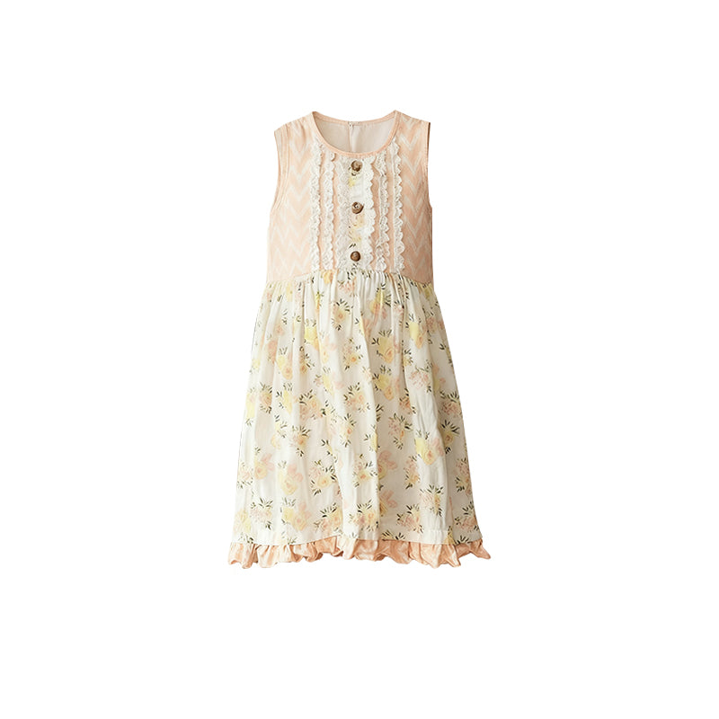 Yellow floral design kids girls dress preorder
