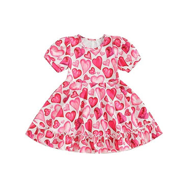 Valentines heart kids girls short sleeve dress preorder