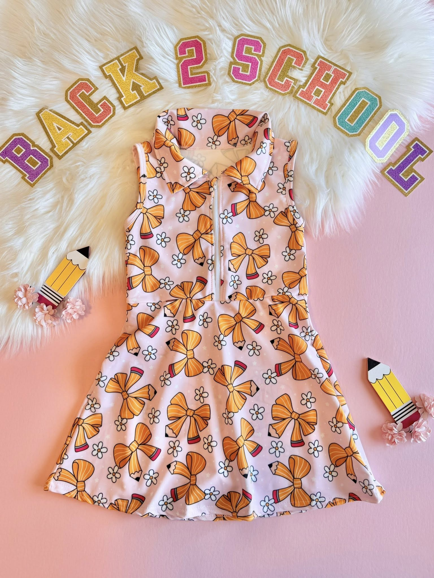 Back to school pencil design baby girls yoga dress preorder