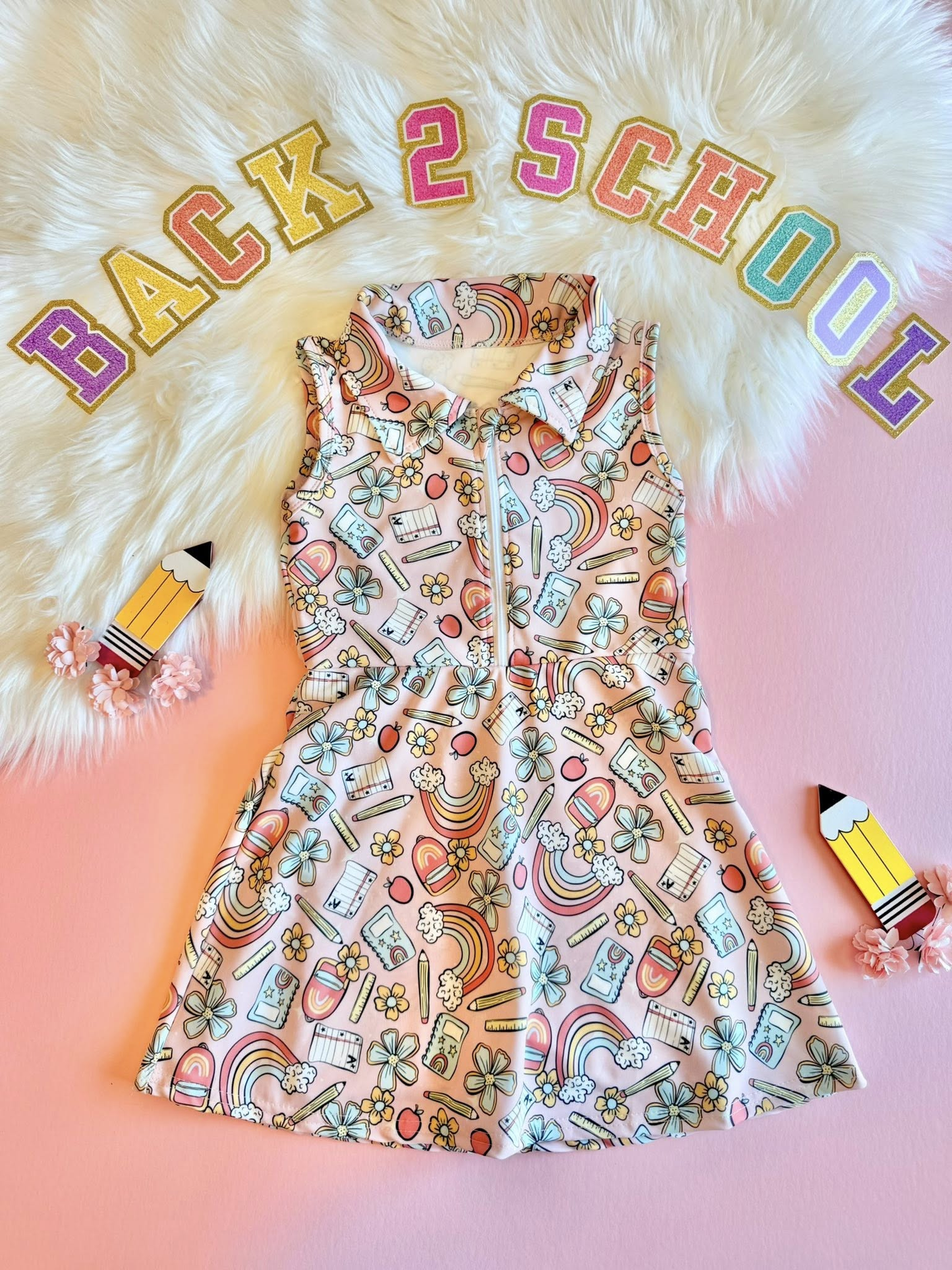 Back to school pencil design baby girls yoga dress preorder