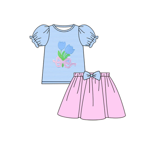 Flowers shirt matcking skirt design baby girls outfit preorder