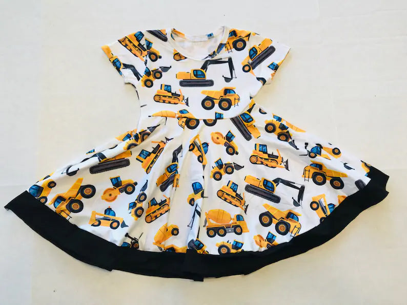 Construction design baby girls short sleeve dress preorder