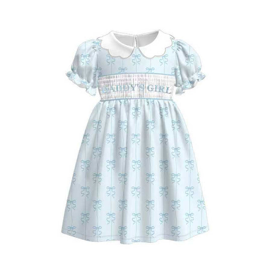 Daddys girl blue bow design baby girls short sleeve dress preorder