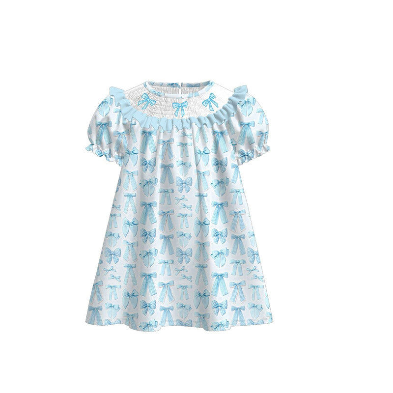 Blue bow design baby girls short sleeve dress preorder