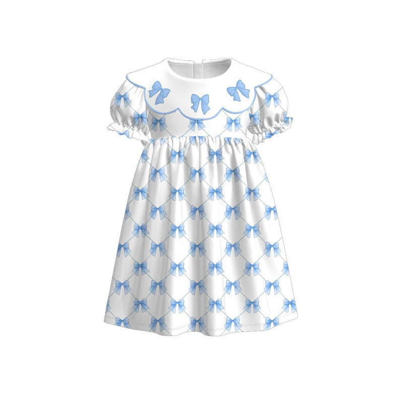 Blue bow design baby girls short sleeve dress preorder