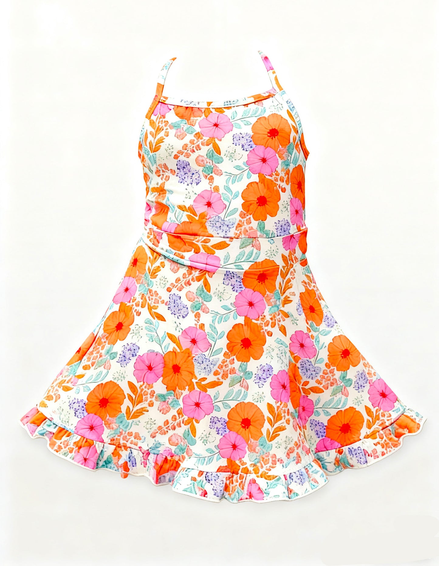 Orange pink flowers baby girls yoga dress preorder