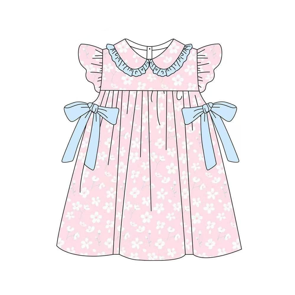 White bow baby girls long sleeve dress preorder