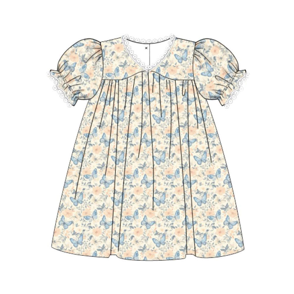 Butterfly flowers design baby girls short sleeve dress preorder