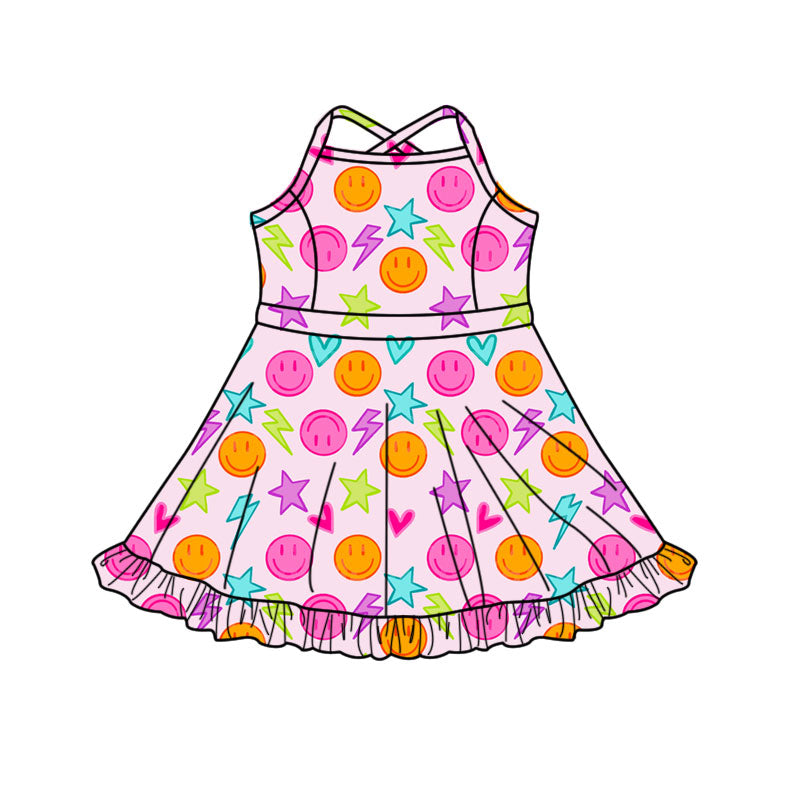 Smile face print baby girls yoga dress preorder