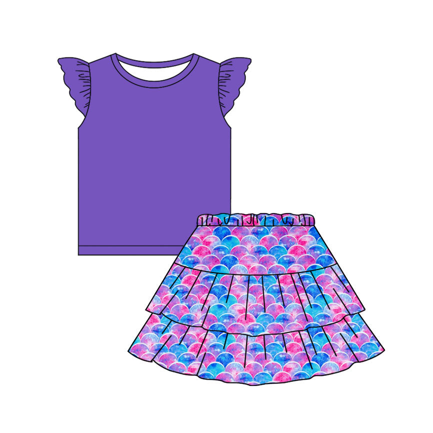 Purple top matching mermaid skirt girls summer outfit preorder