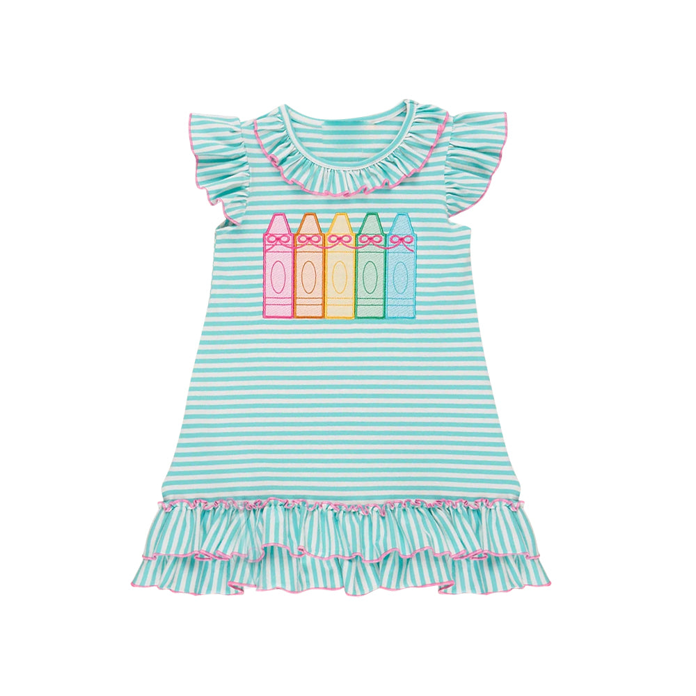 Back  to school pencil print baby girls short sleeve dress preorder