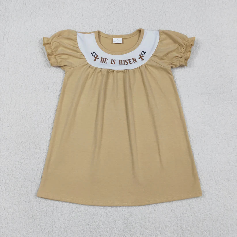 Easter cross girls short sleeve floral smocked dress