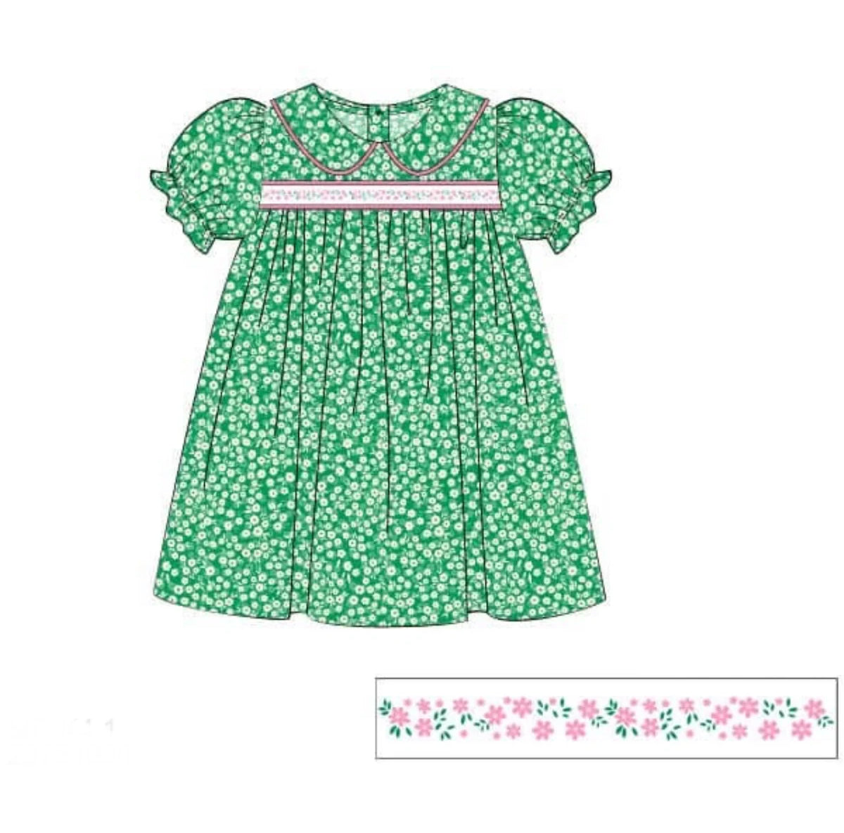 Green floral print baby girls summer dress preorder