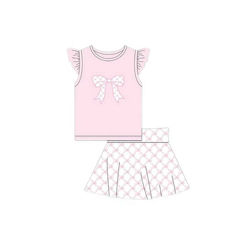 Pink bow top matching shorts girls summer outfit preorder