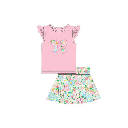 Floral bow top matching shorts girls summer outfit preorder