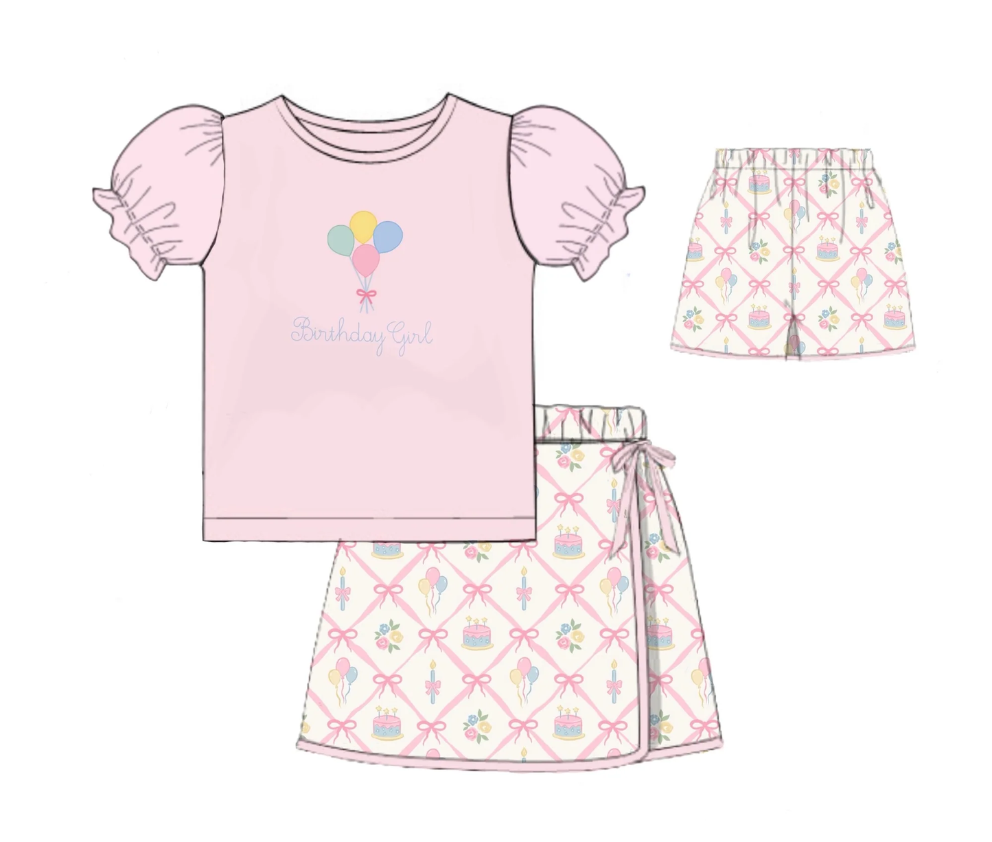 Birthday girl top matching skirts girls summer outfit preorder