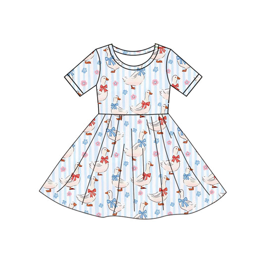Goose flowers print girls short sleeve dress preorder
