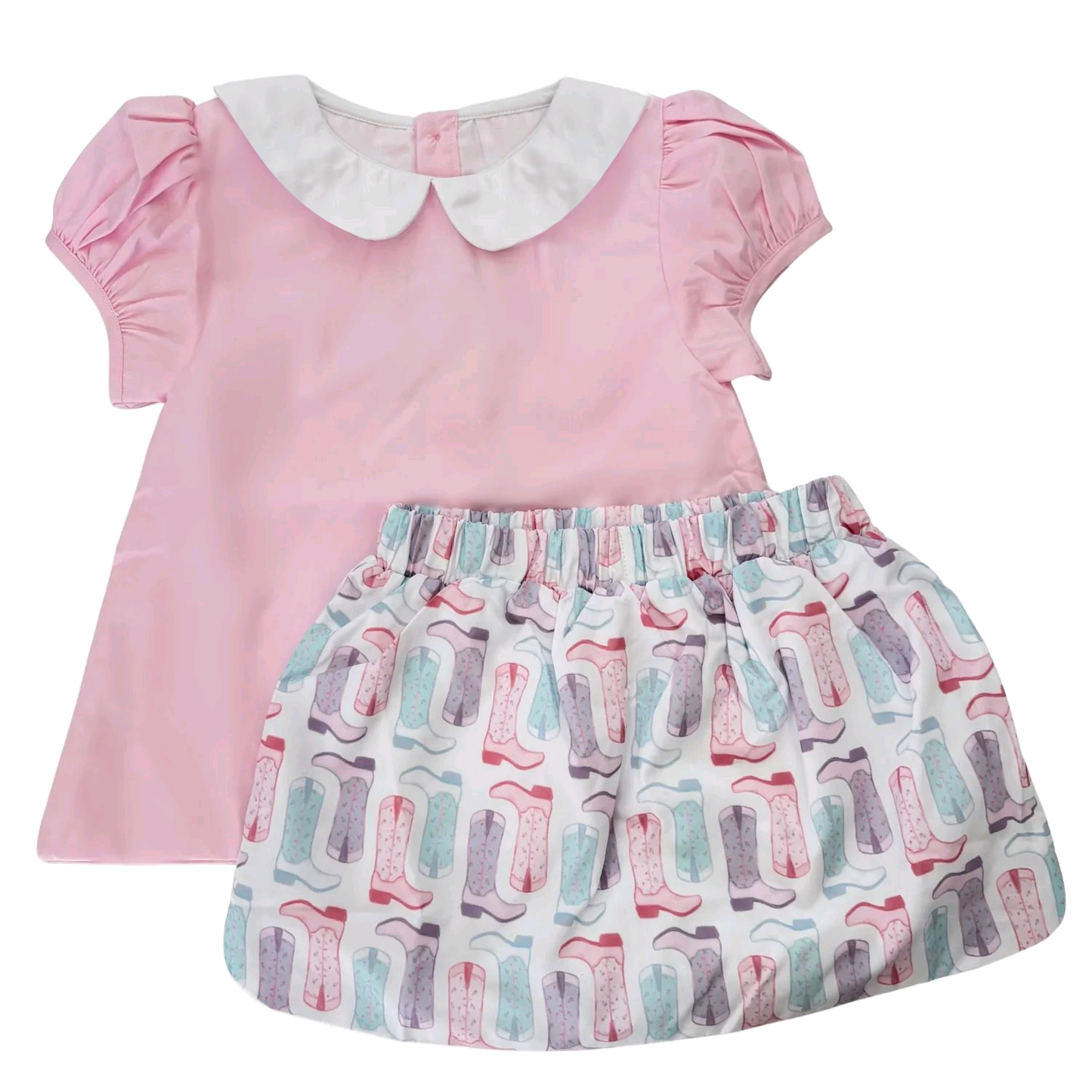 Pink top matching boots skirt girls summer outfit preorder