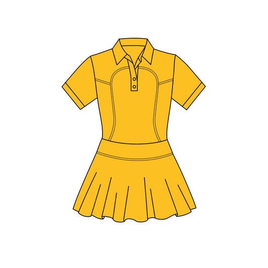 Golden color baby girls short sleeve polo design yoga dress preorder
