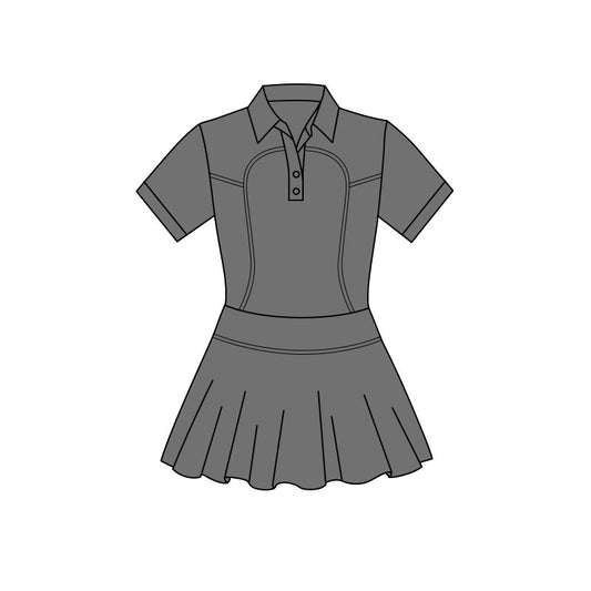 Grey color baby girls short sleeve polo design yoga dress preorder