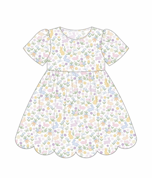 Easter bunny floral girls short sleeve dress preorder