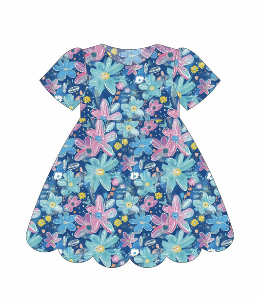 Flowers print girls short sleeve dress preorder