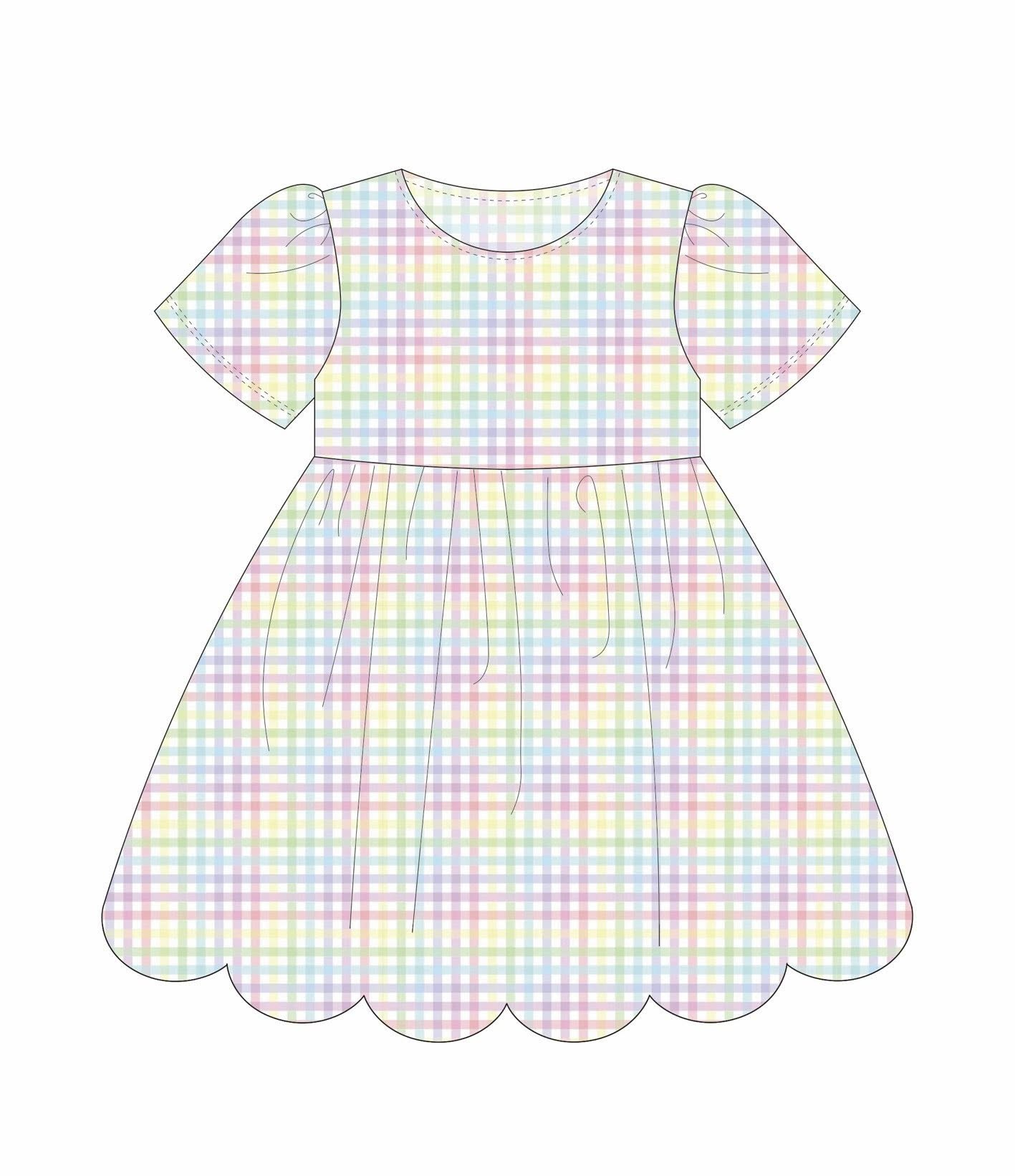Colorful plaid print girls short sleeve dress preorder