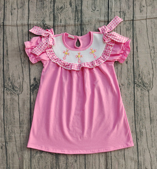 Easter cross girls short sleeve smocked dress preorder