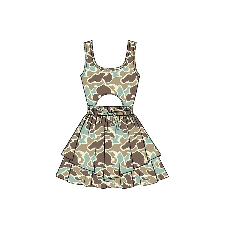 Light brown green camo baby girls summer yoga dress preorder