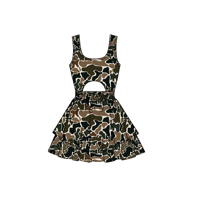 Dark green camo baby girls summer yoga dress preorder
