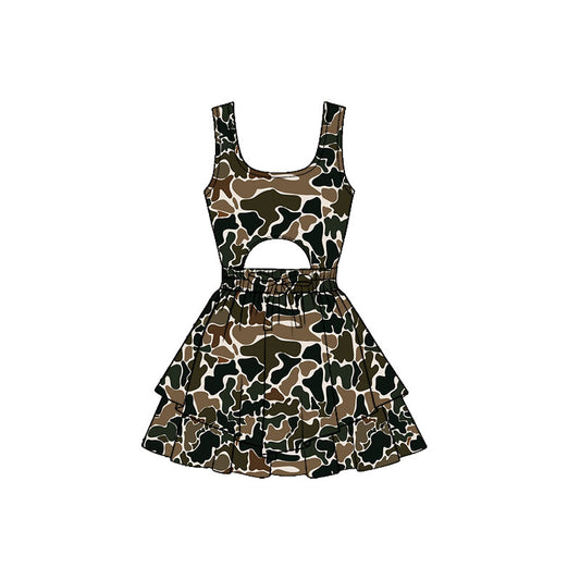 Dark green camo baby girls summer yoga dress preorder