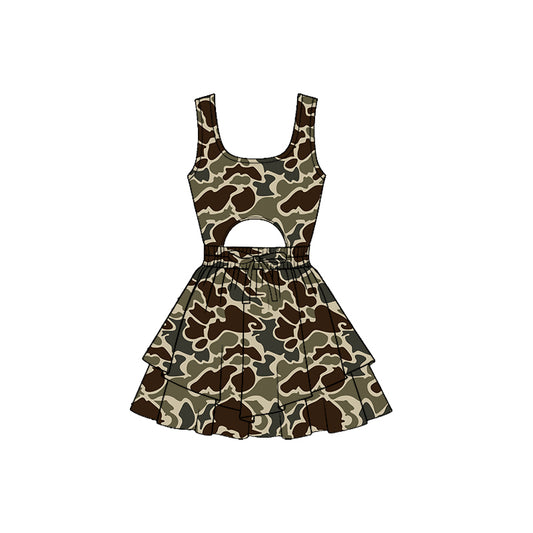 Dark brown camo baby girls summer yoga dress preorder