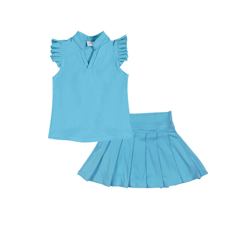 Blue yoga tank top matching skirt girls summer active wear outfit preorder