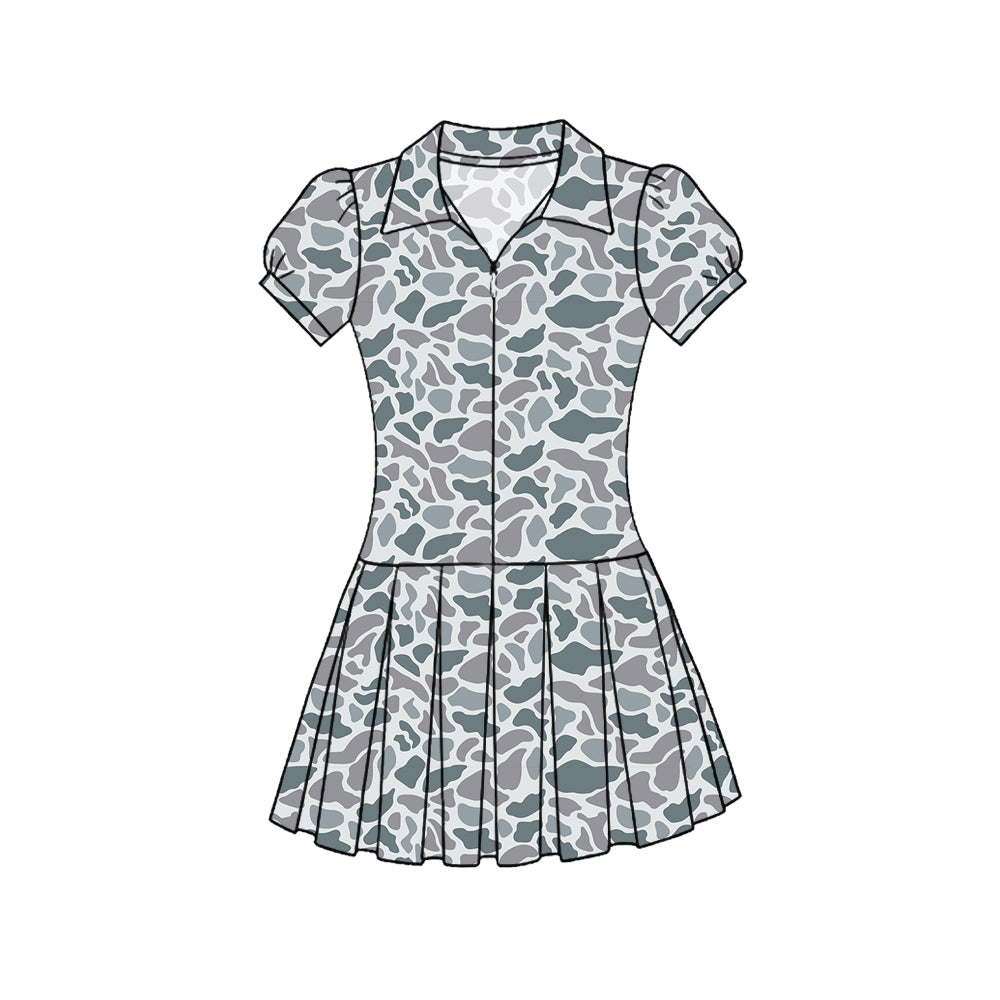 Grey camo print baby girls summer yoga polo dress preorder