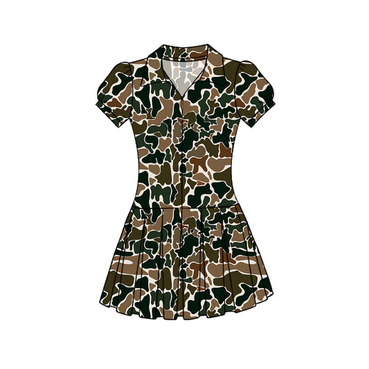 Dark green camo baby girls summer yoga polo dress preorder