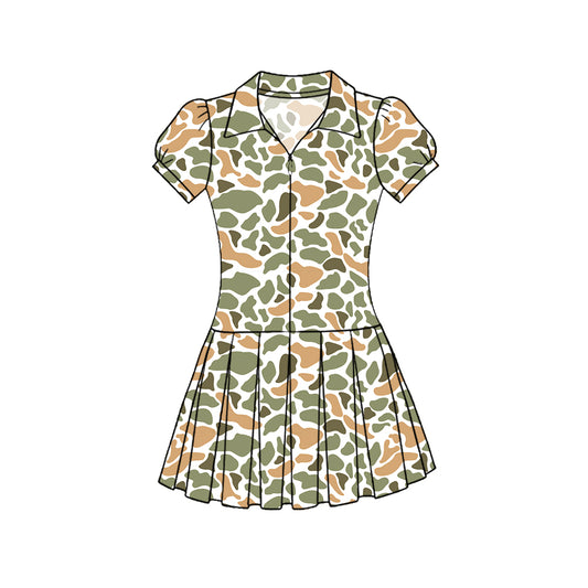 Green orange camo baby girls summer yoga polo dress preorder